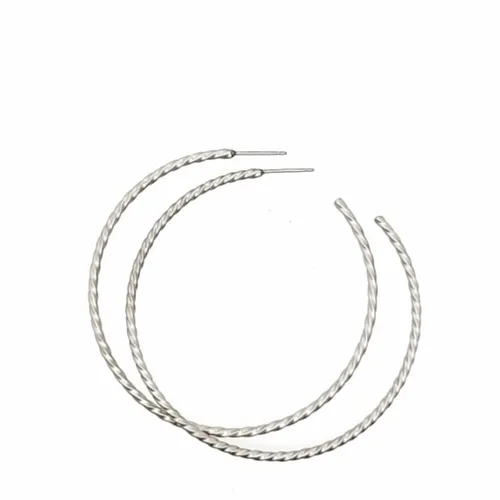 Medium Twisted Natural Brushed Hoop Earrings